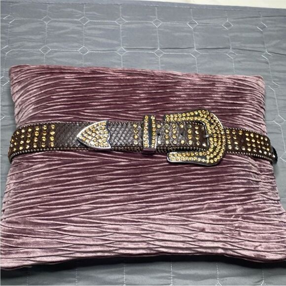 Studded Brown genuine leather Belt with Gold Accents S-M main image 9